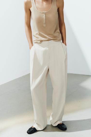 PLEATED FLOWY PANTS — Mid-ecru 2