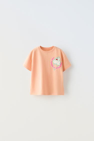 T-SHIRT À IMPRIMÉ EN RELIEF - Mandarine de Zara
