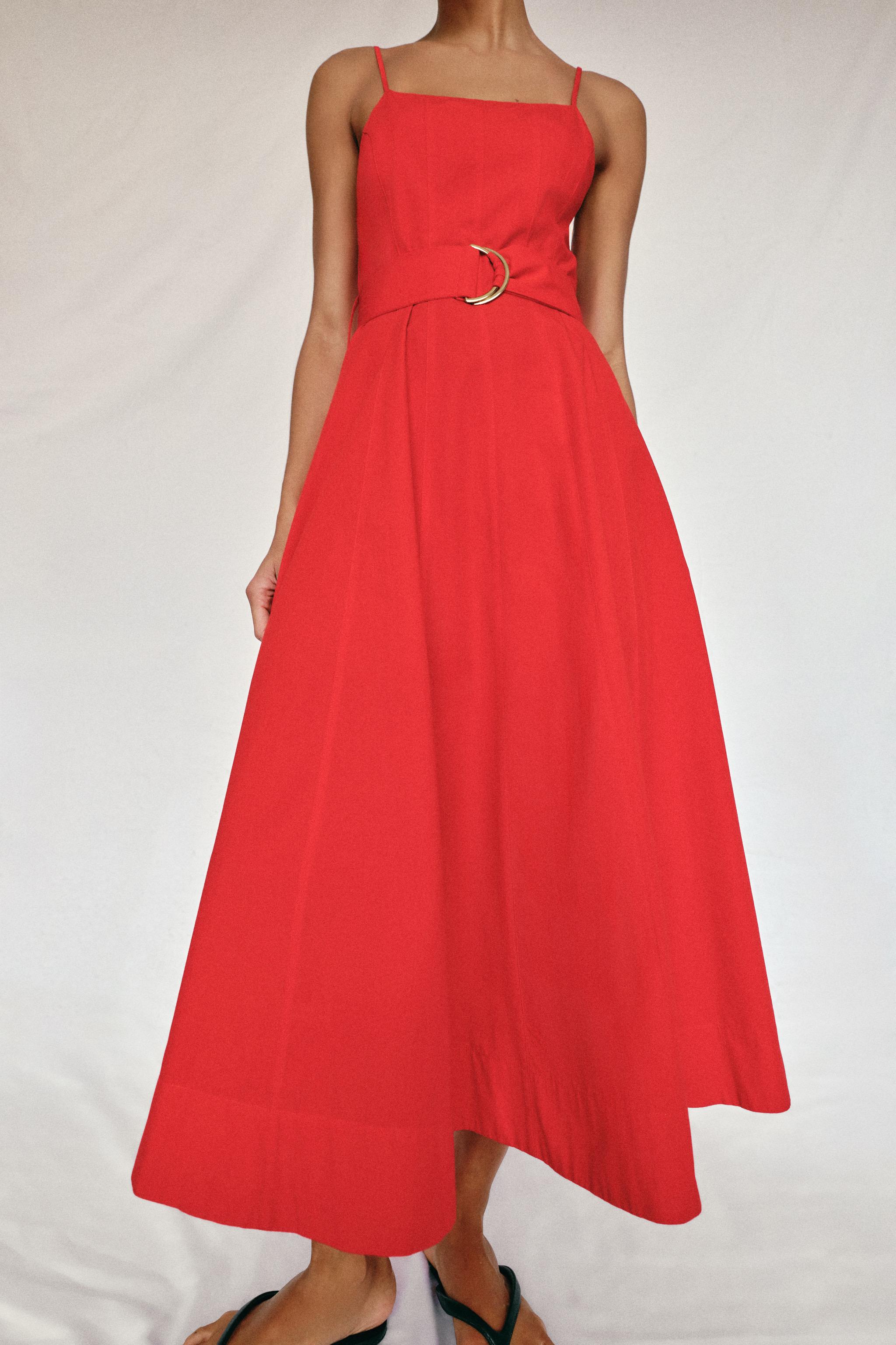 BELTED POPLIN MIDI DRESS