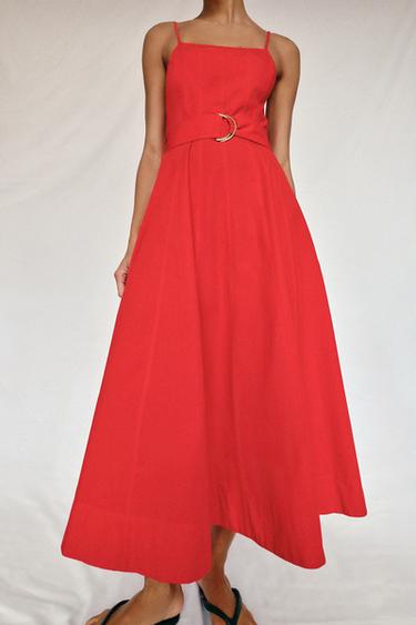 POPLIN MIDI DRESS WITH BELT - Red by Zara - Image 2