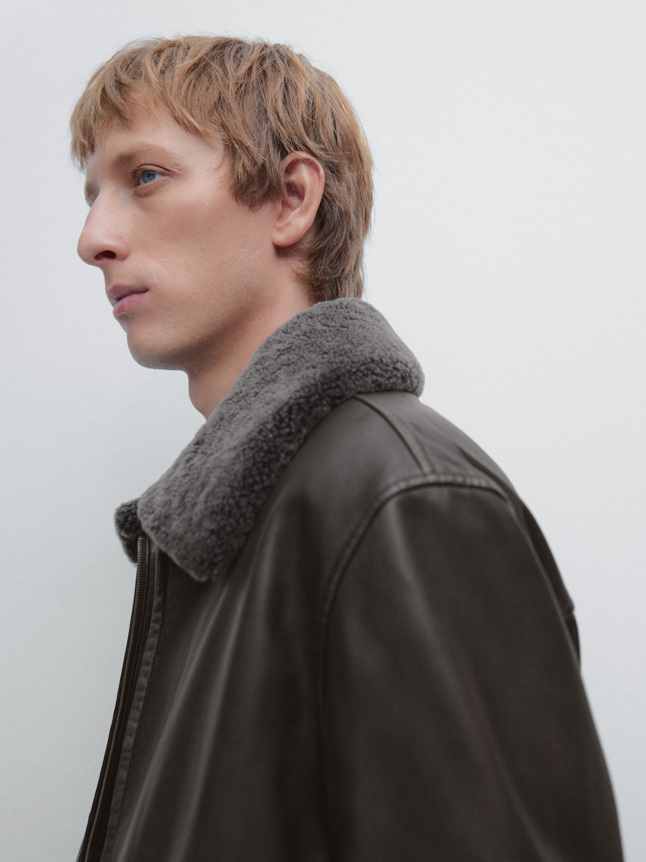 Nappa leather jacket with lambskin collar