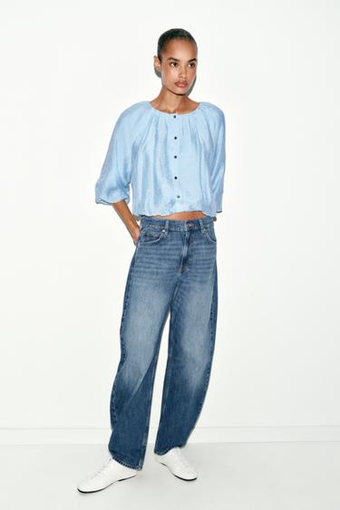 Zara FLOWY BALLOON BLOUSE - Sky blue