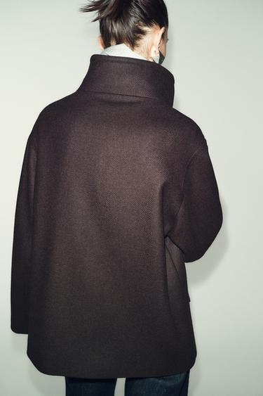 MANTEAU COURT AVEC LAINE ET COL MONTANT - Marron de Zara - Image 5