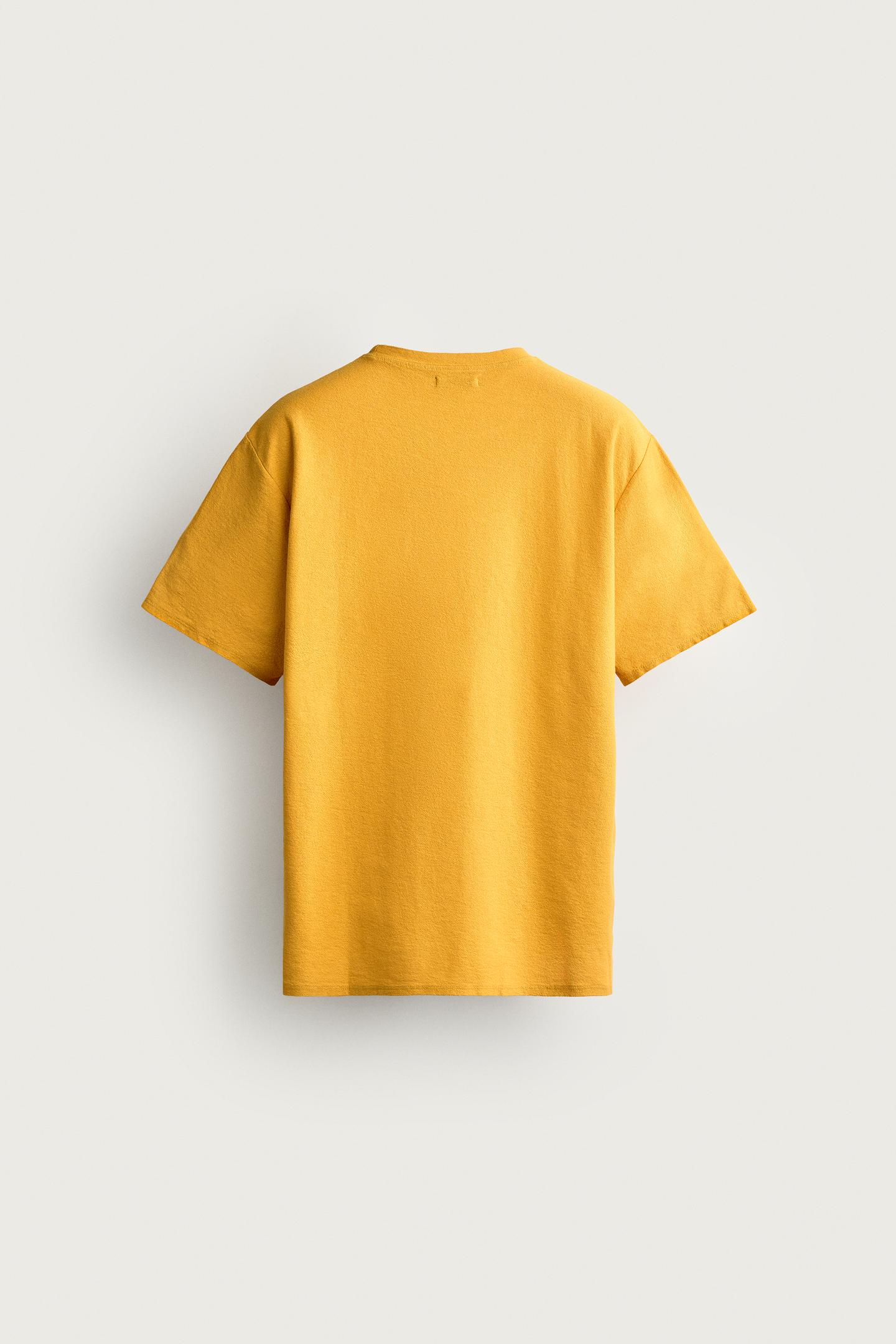 Мужская футболка Zara Washed Printed Knit, цвет: Горчичный — фото 9