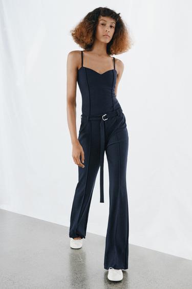Zara CREPE STRAPPY TOP - Navy blue