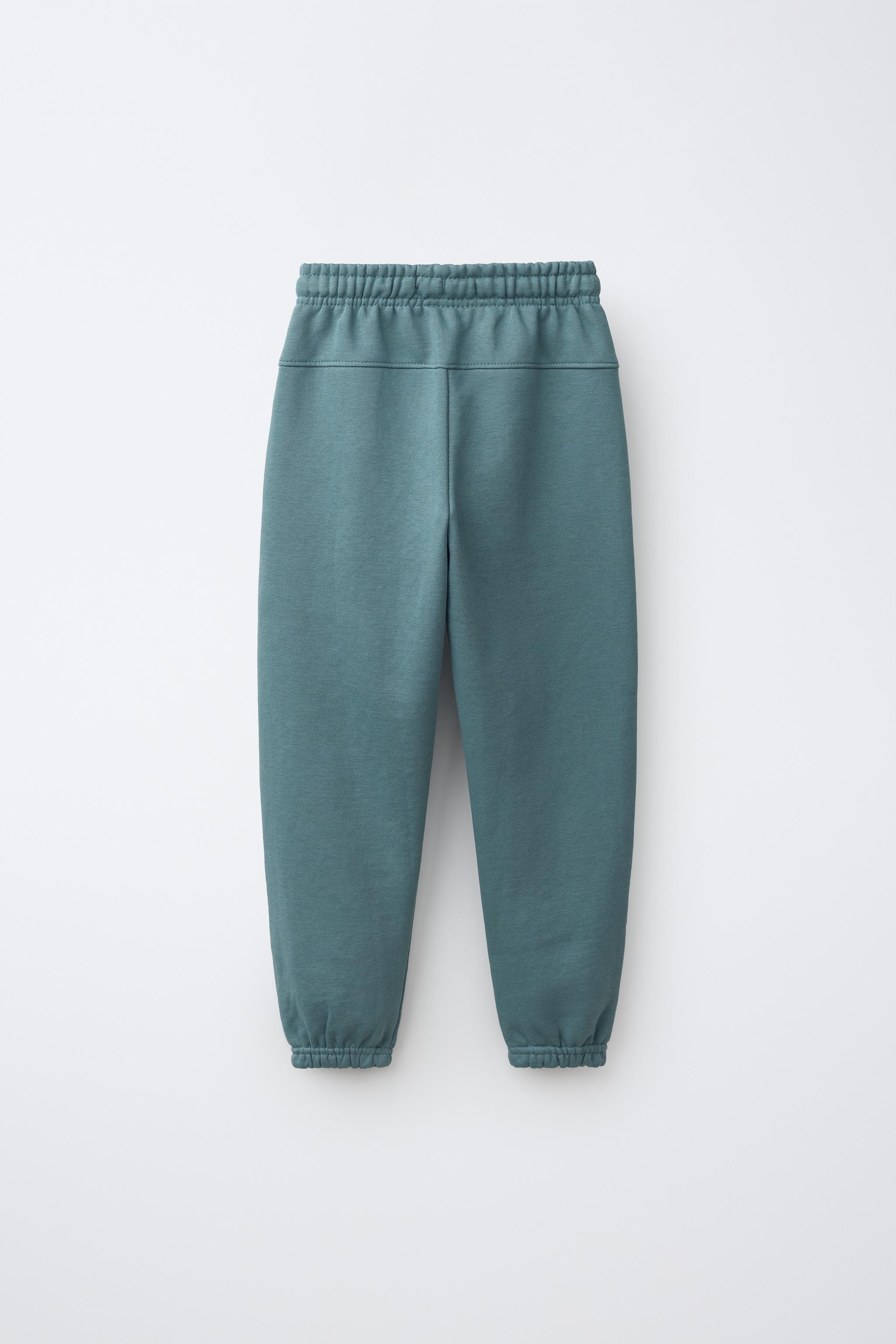 SOLID FLEECE JOGGERS WITH LABEL — Duck blue