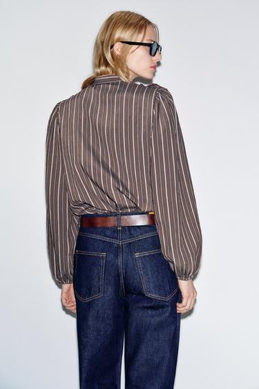 STRIPED SHIRT WITH RUFFLES - Brown-Blue by Zara - Image 5