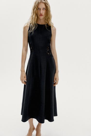 COMBINED WAIST MIDI DRESS — Black 2