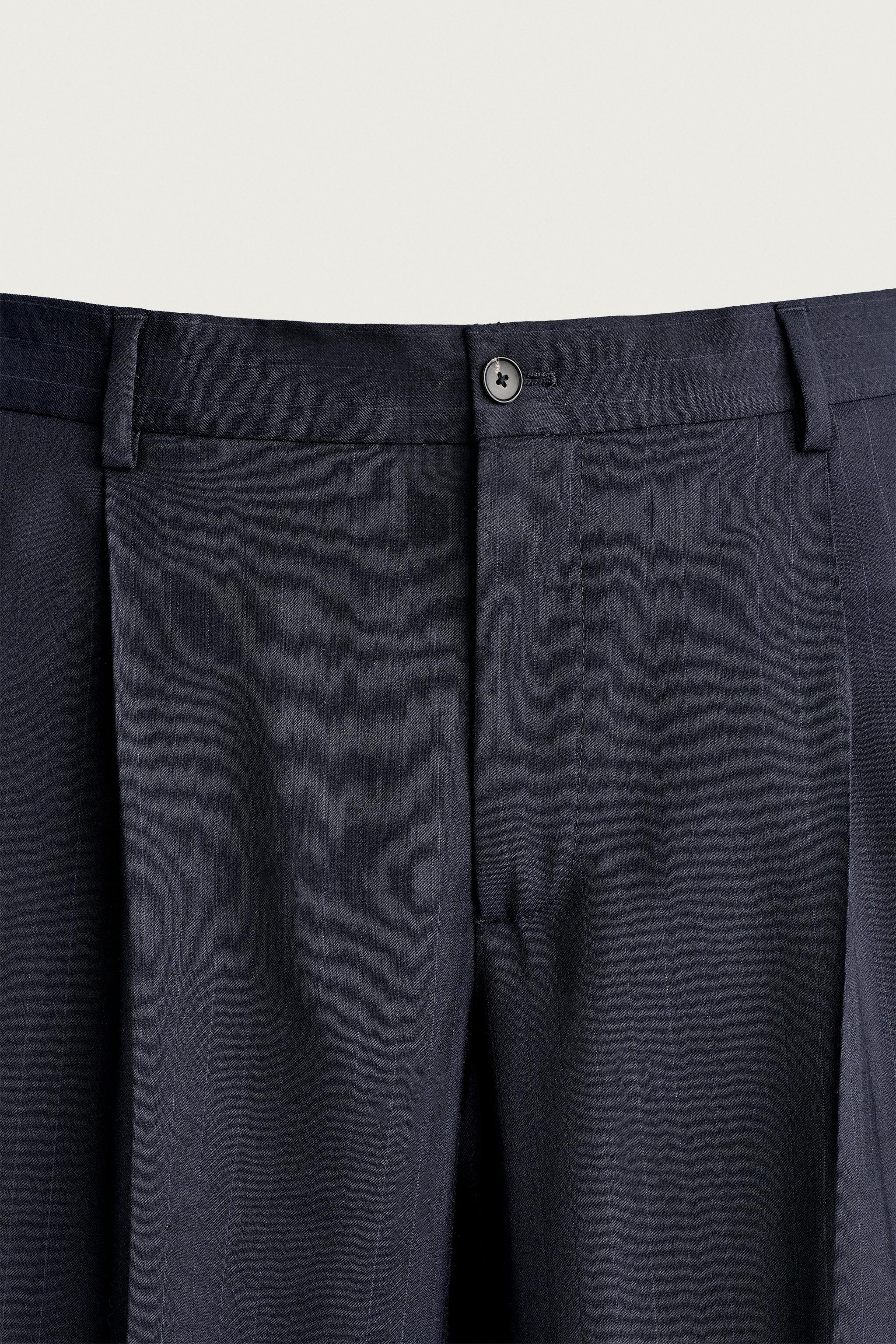 100% WOOL PINSTRIPE REGULAR FIT SUIT PANTS - Navy blue | ZARA