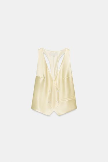 GILET SATINÉ À DEUX RANGÉES DE BOUTONS - Jaune clair de Zara - Image 5