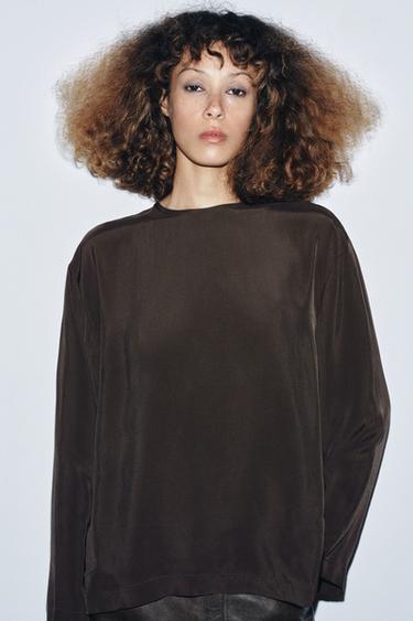 بلوزة منسدلة ZW COLLECTION - بني الخاص بـ Zara