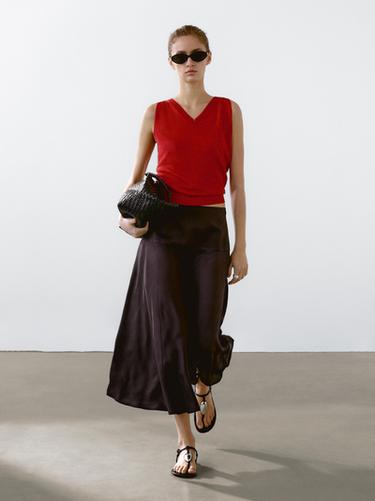 Zara Linen blend V-neck top - Orange