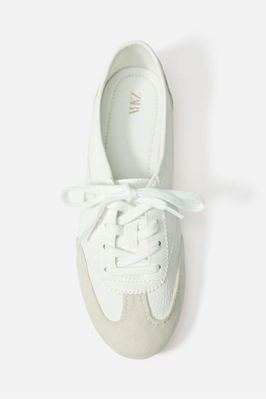 Zara FLAT COMBINED DERBY SHOES - White