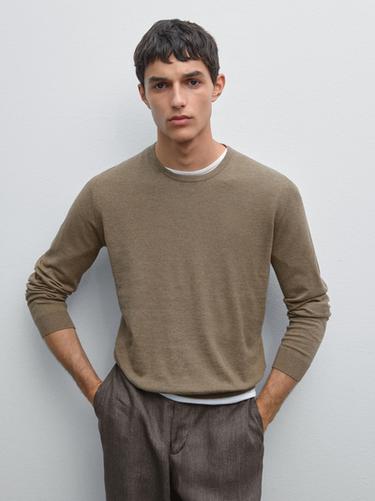 Zara Long sleeve cotton knit sweater - Khaki marl