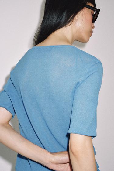 KNIT BUTTON-UP TOP - Light blue by Zara - Image 2