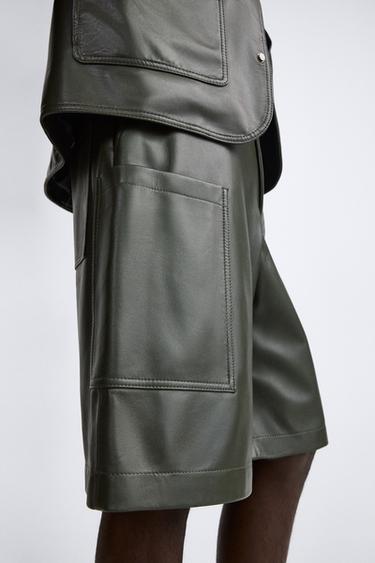 ШОРТЫ КАРГО ИЗ КОЖИ — ЗЕЛЕНЫЙ от Zara — изображение 0