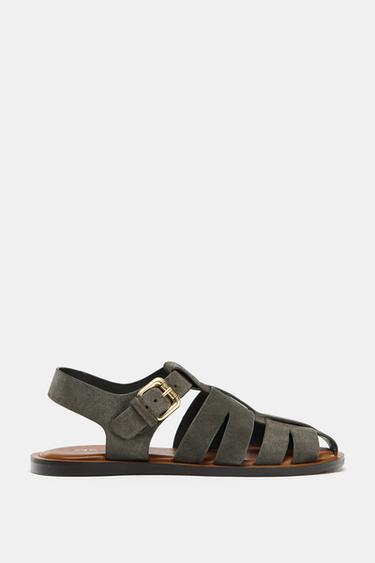 SPLIT SUEDE CAGE SANDALS - Grey by Zara