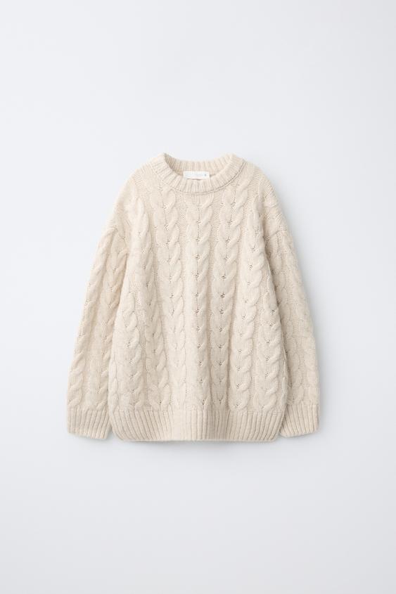Zara CABLE KNIT SWEATER - Ecru - Image 0