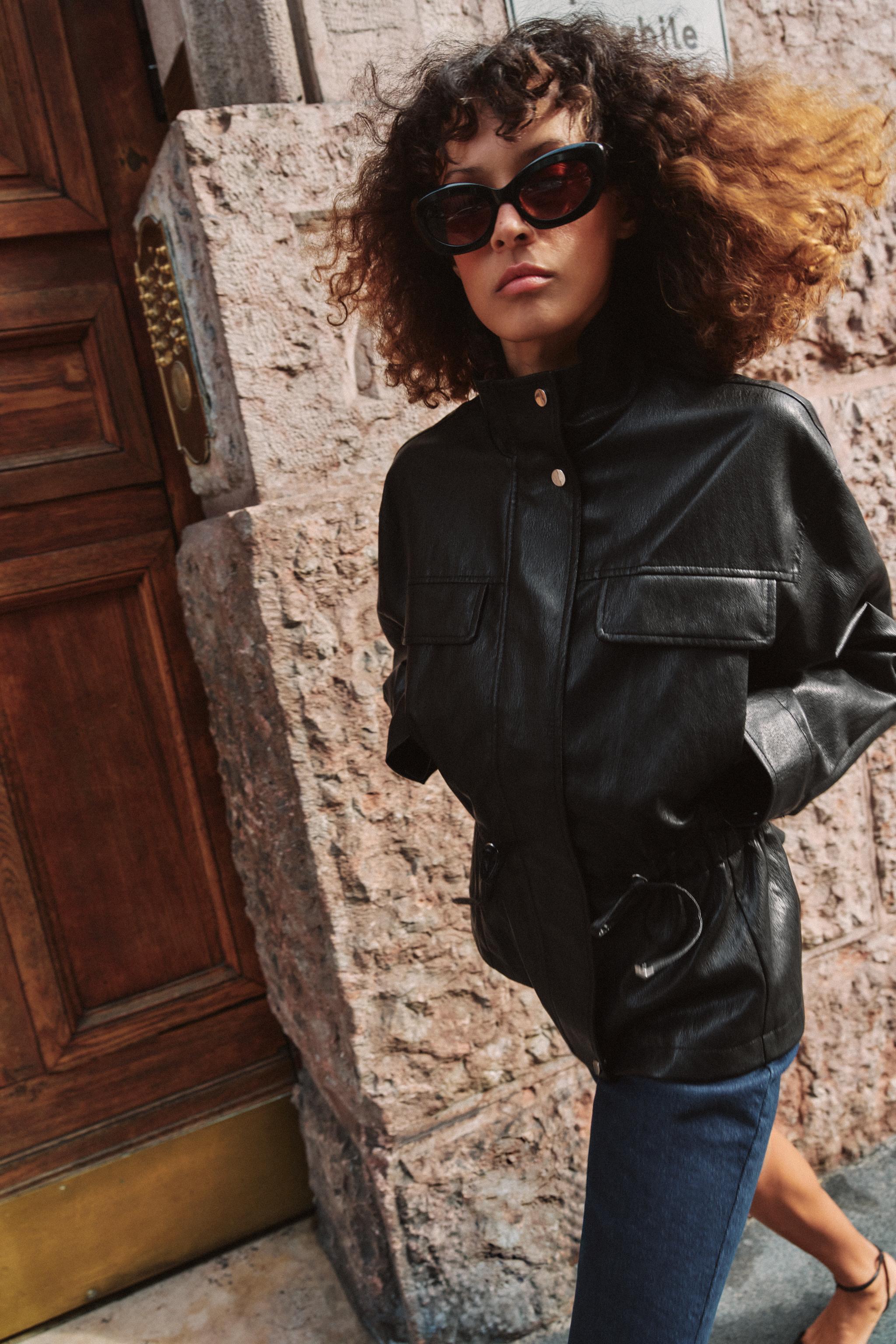 FAUX LEATHER HIGH COLLAR JACKET