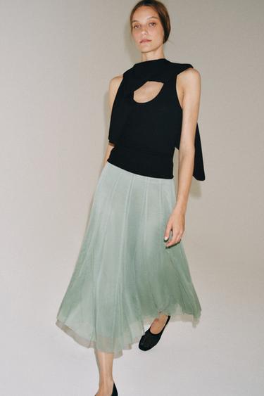 Zara ZW COLLECTION 中長裙 - 嫩綠色