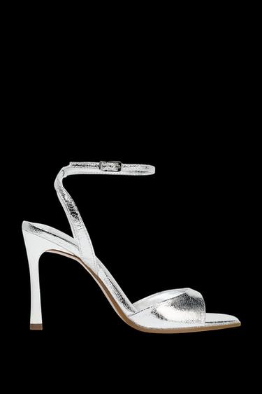 Zara PATENT EFFECT HEELED SANDALS - Silver