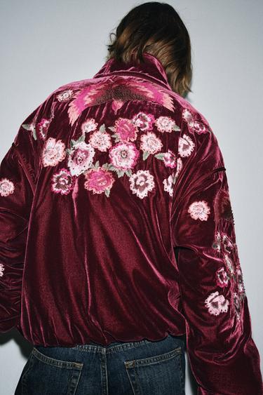 VESTE MATELASSÉE VELOURS BRODÉE - Prune de Zara - Image 2