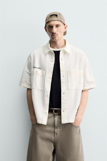 CAMISA RELAXED FIT BORDADO PARCHES COMBINADOS - Azul claro de Zara