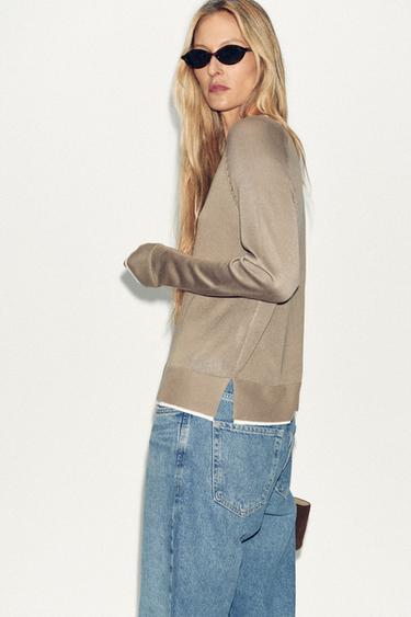 PULL EN MAILLE DOUBLE - Vison de Zara - Image 3