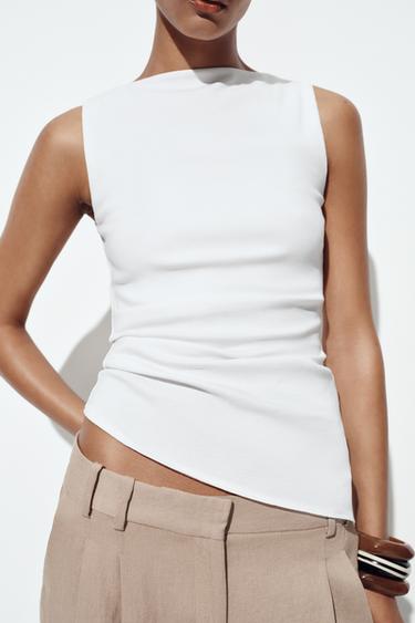 ASYMMETRIC PLEATED T-SHIRT - White by Zara
