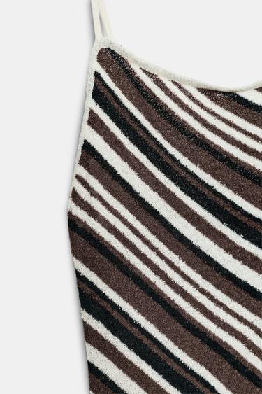 STRIPED RUSTIC MIDI DRESS - Black / Brown by Zara - Image 9