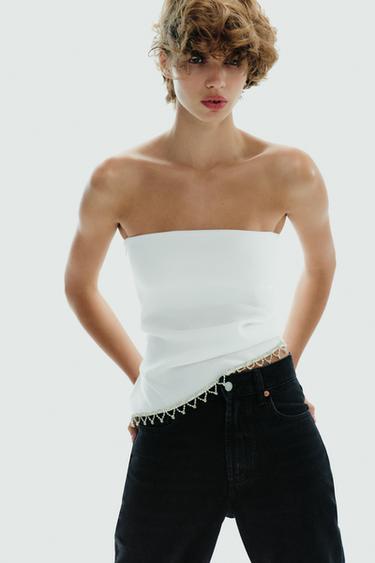 JEWEL STRAPLESS TOP - Oyster-white by Zara - Image 4