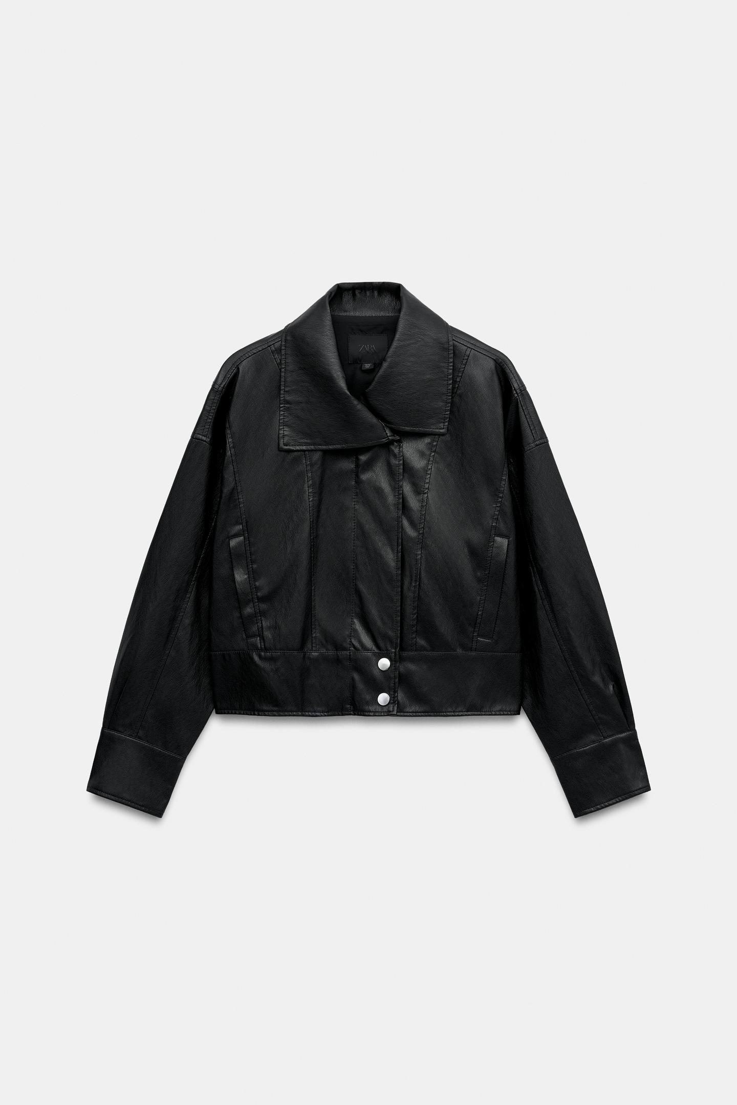 Женская куртка Zara Faux Leather Jacket with Back Pleats, цвет: Чёрный — фото 7