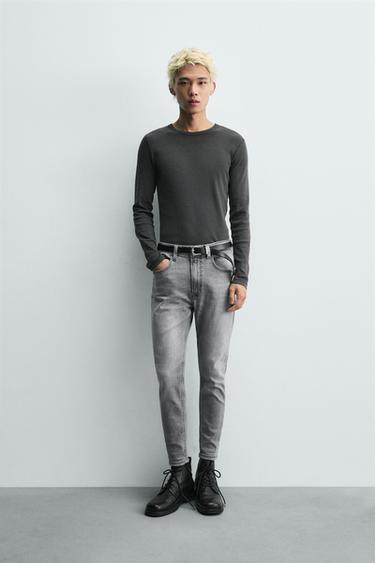 JEANS SKINNY CROPPED FIT - Gris de Zara