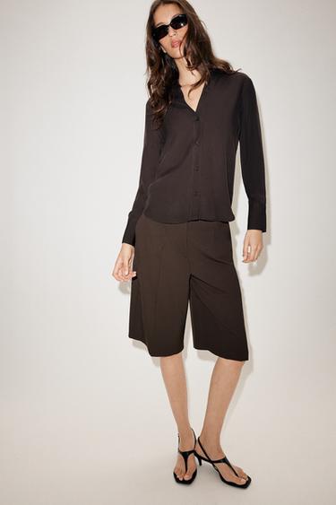ZW COLLECTION FLOWING SHIRT - Dark brown by Zara