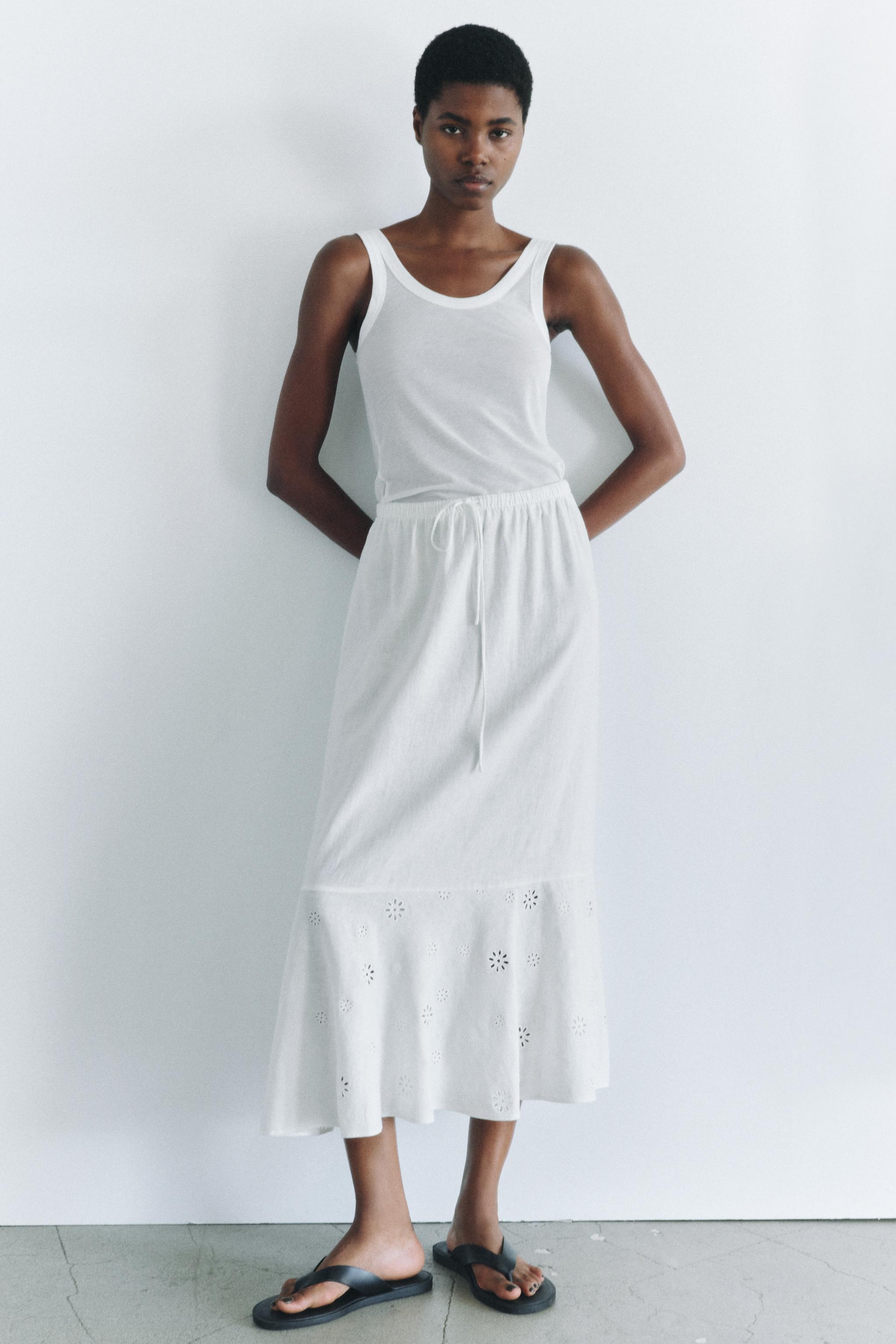 ZW COLLECTION EMBROIDERED LINEN BLEND SKIRT