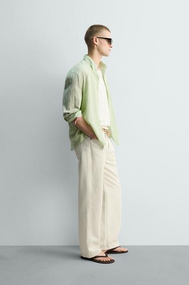 REGULAR FIT CHECK SHIRT - Pastel green by Zara - Image 3