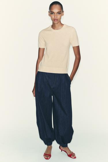 100% CASHMERE SHORT SLEEVE JUMPER - Sand by Zara