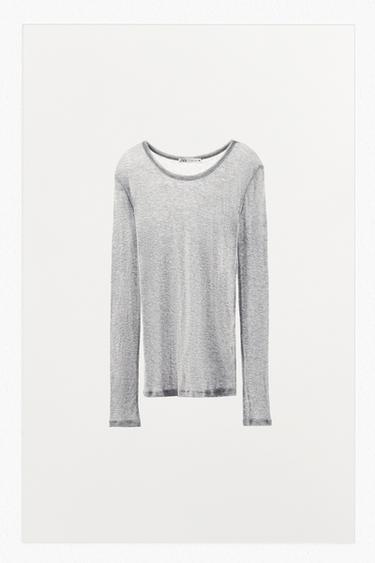 COTTON LONG SLEEVE T-SHIRT - Grey marl by Zara