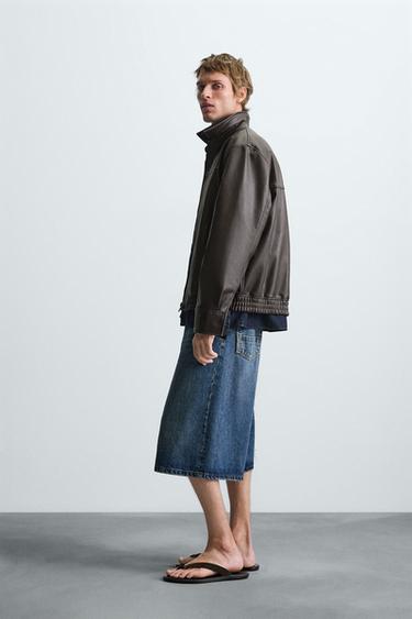 LEATHER EFFECT BOMBER JACKET - Chocolate brown by Zara - Image 3