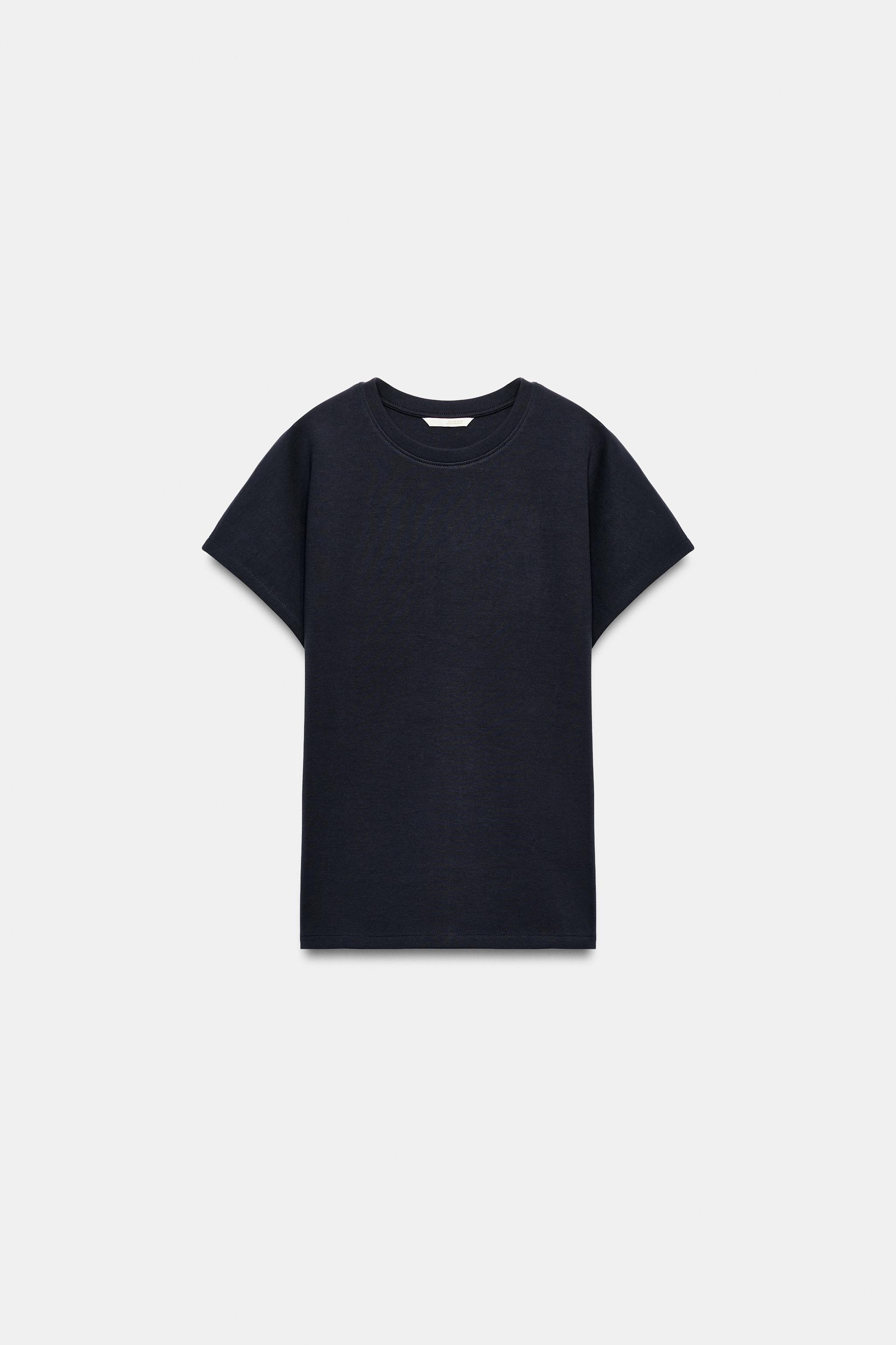 SHORT SLEEVE INTERLOCK T-SHIRT - Navy blue | ZARA United States