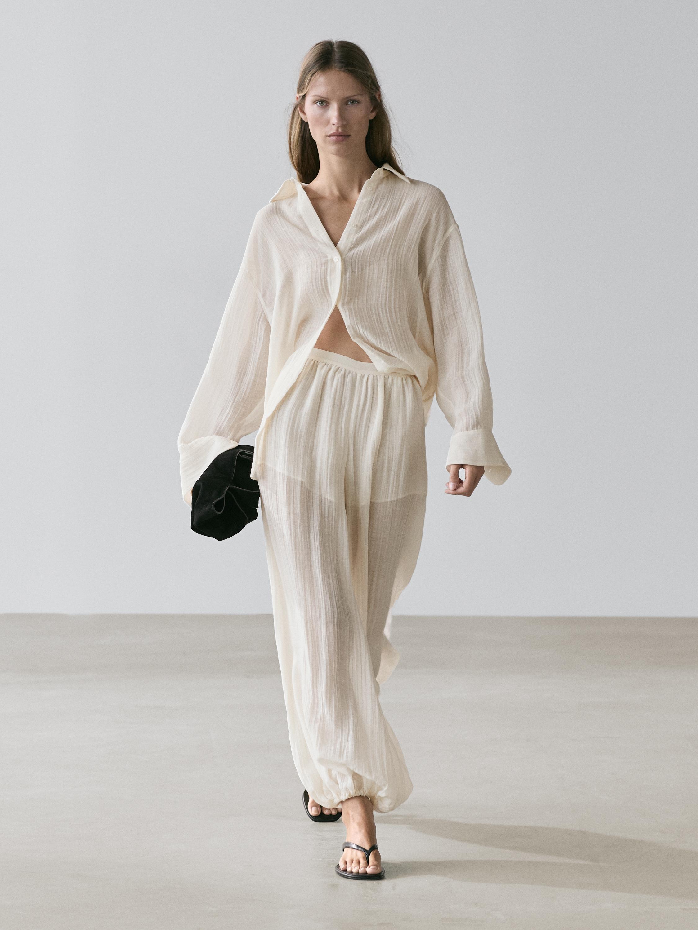 Flowing sarouel trousers with pleated detail — Ivory