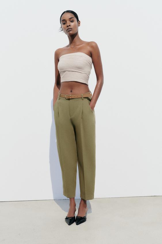 Zara, Pants & Jumpsuits, Green Marble Zara Cotton Wide Leg Pants Size Med