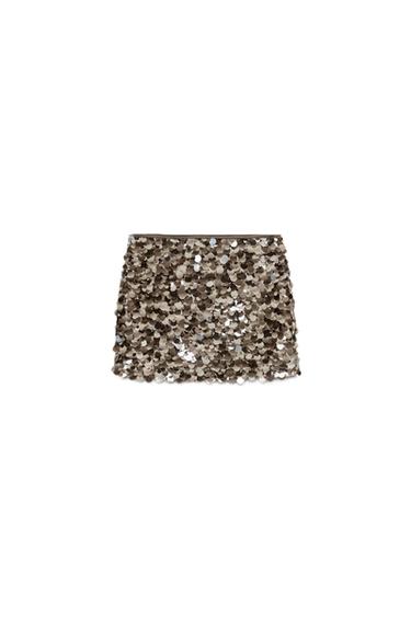 Zara SEQUIN MINI SKIRT - Greenish