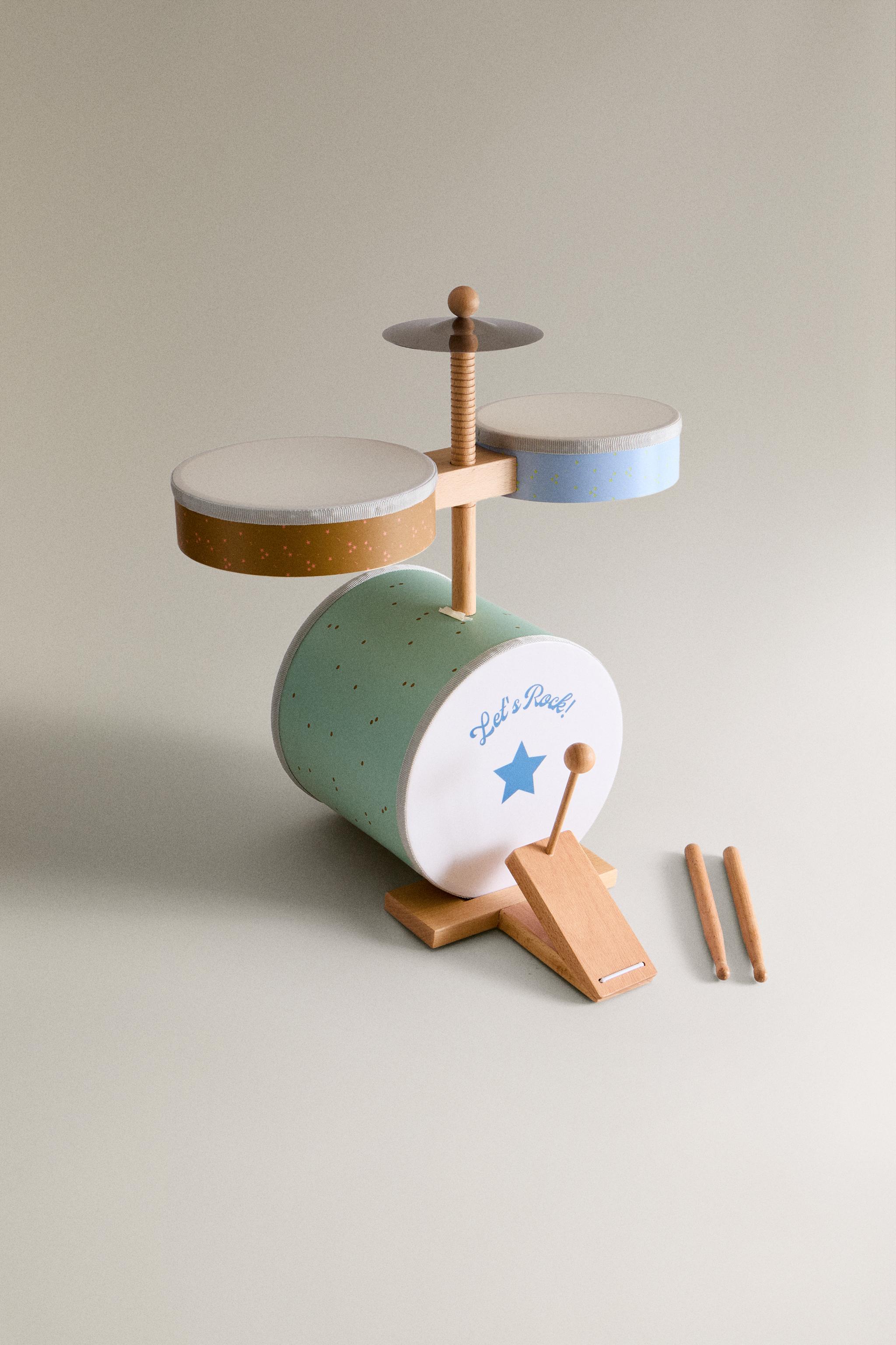 KIDS' WOODEN TOY DRUM SET INSTRUMENT — Multicoloured