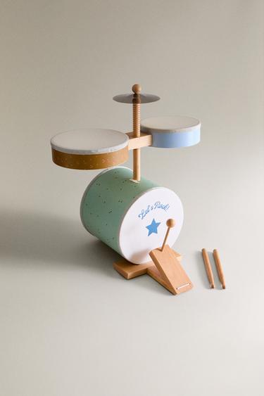 KIDS' WOODEN TOY DRUM SET INSTRUMENT — Multicoloured 2