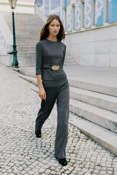 TOP EN SERGÉ AVEC CEINTURE - Gris foncé de Zara