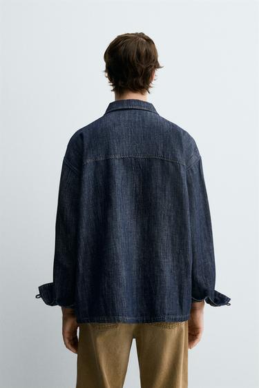 CHEMISE EN DENIM COTON ET LIN - Bleu moyen de Zara - Image 2