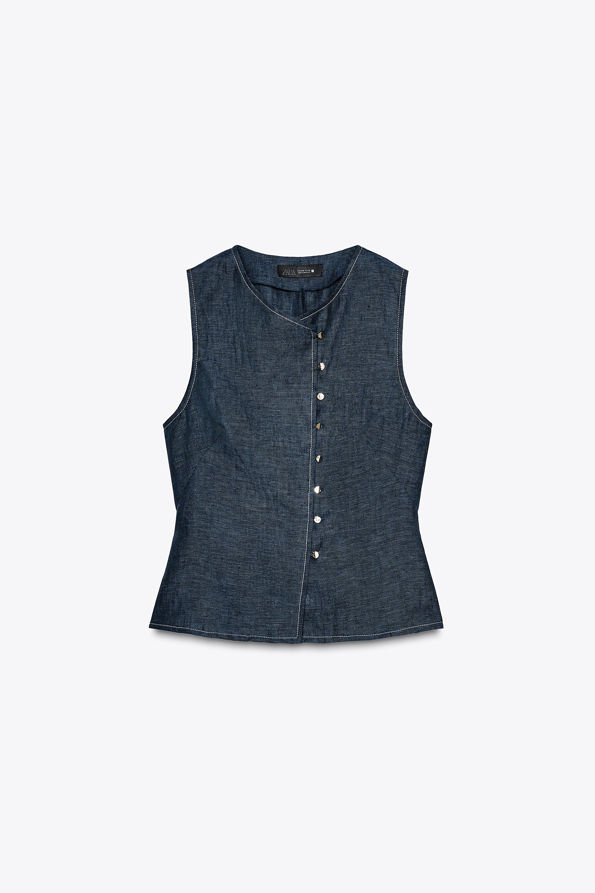 リネン重ねベスト - インディゴブルー | ZARA Japan / 日本