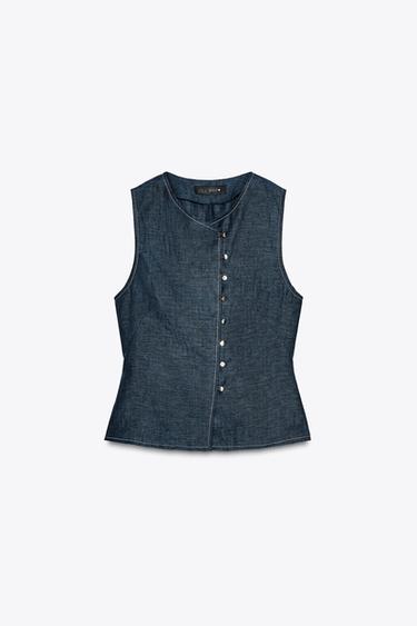 DOUBLE-BREASTED LINEN WAISTCOAT - Indigo by Zara - Image 6