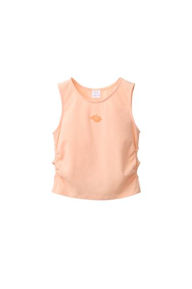 Zara EMBROIDERED CUT-OUT T-SHIRT - Orange